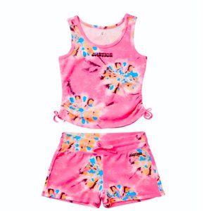 Justice Girls Short Set - Pink Tie-Dye Tank Top w/ Cinched Sides - Size S, M, L